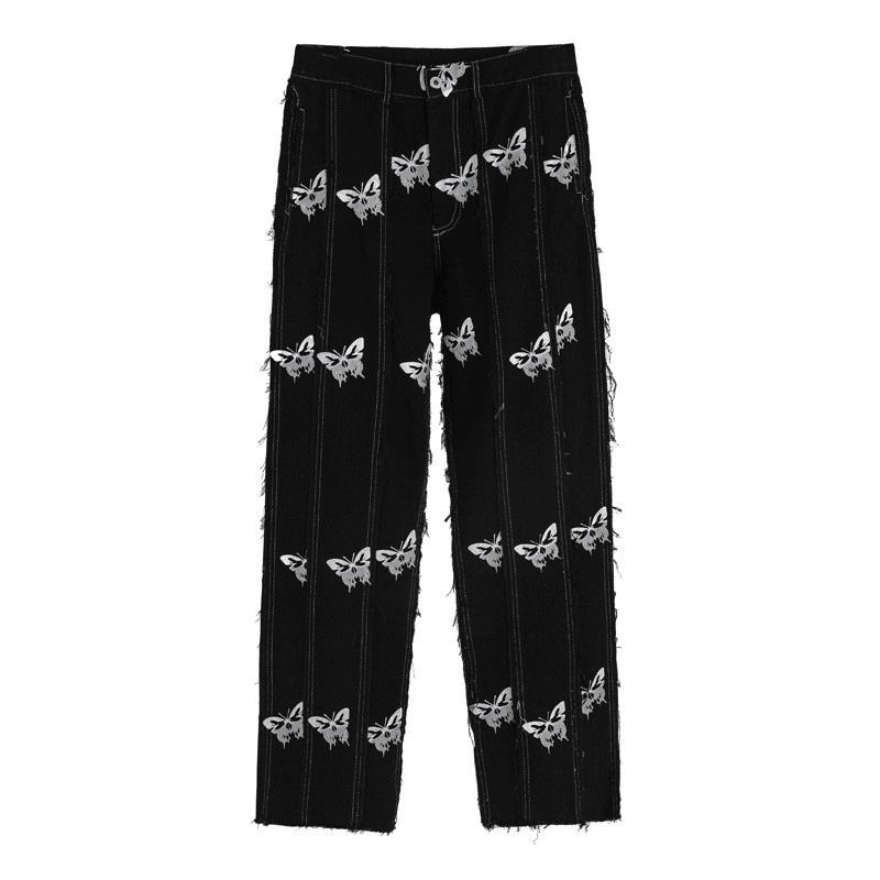 Ming Series Butterfly Full-print Straight Leg Bukser Hip-hop Gate Personlighet Stitching