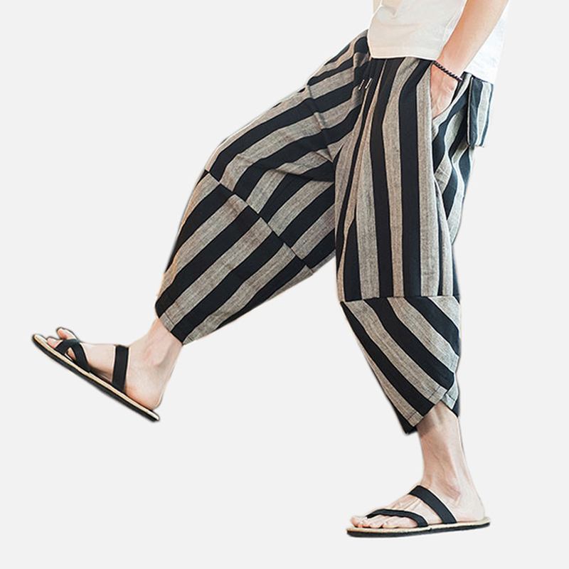 Sommer Stripe Fritids Bukser I Etnisk Stil For Menn