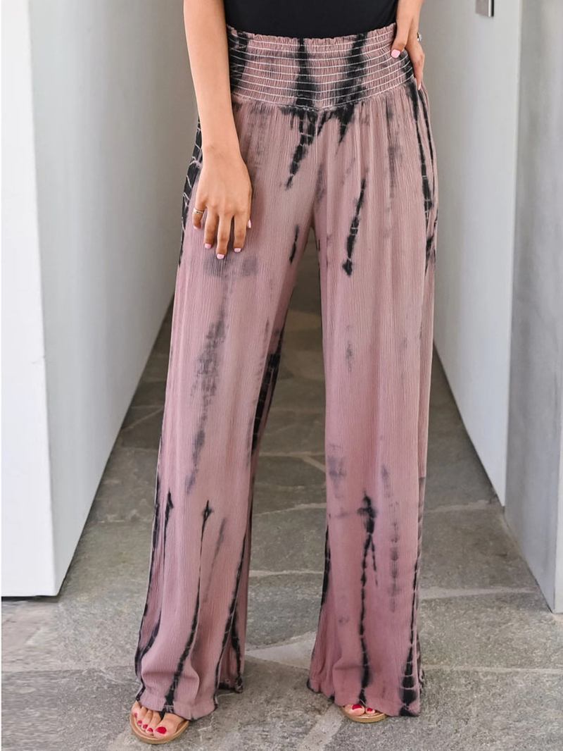 Tie-dye Trykt Høy Midje Holiday Elegant Fritids Wide Leg Bukser