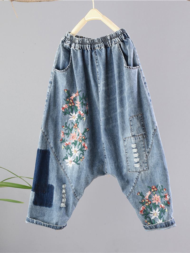 Vintage Jeans Med Patchworkbroderi