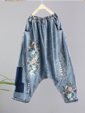 Vintage Jeans Med Patchworkbroderi