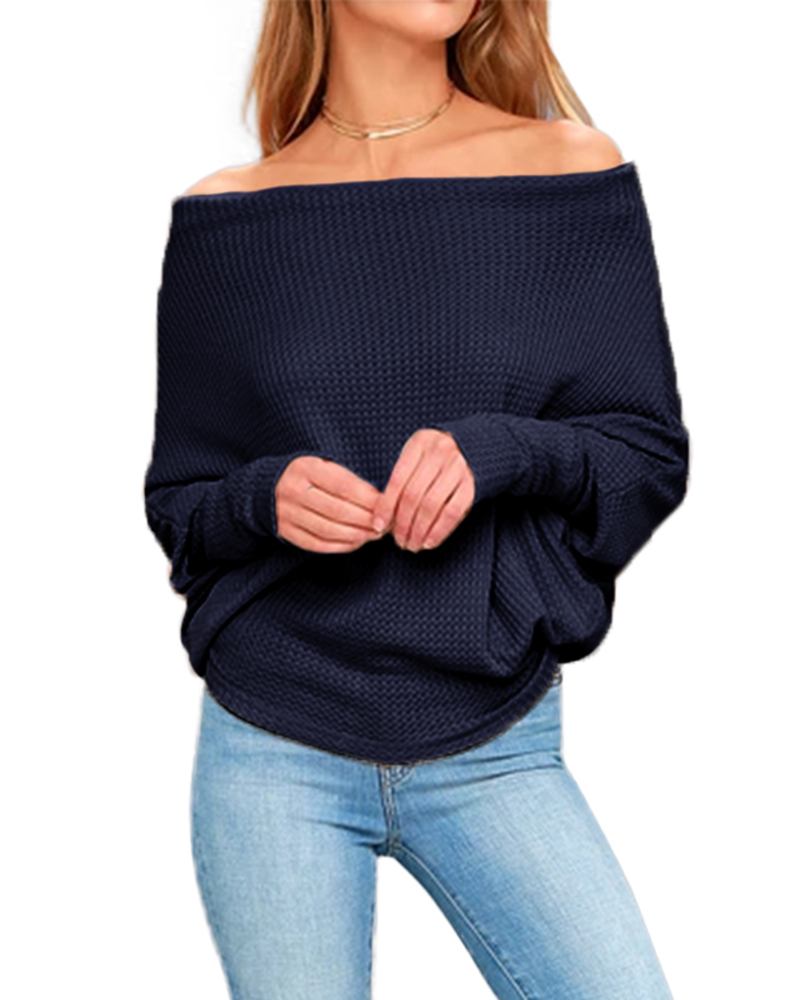 Dame Off Shoulder Strikkegensere Jumper Løse Pullover Topper