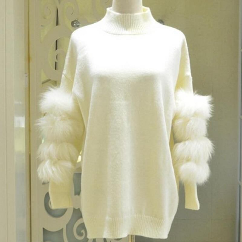 Dame Oversized Pelsgenser Vinter Truien Dames Fluffy Genser Tunika Turtleneck Pull Femme Manche Longue