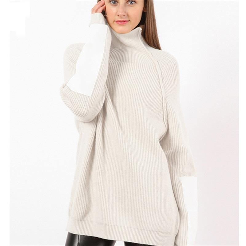 Fasjonabel Langermet Strikket Genser For Kvinner Bodycon Slank Rullekrave Høst Vinter Pullover Cashmere Pull Femme