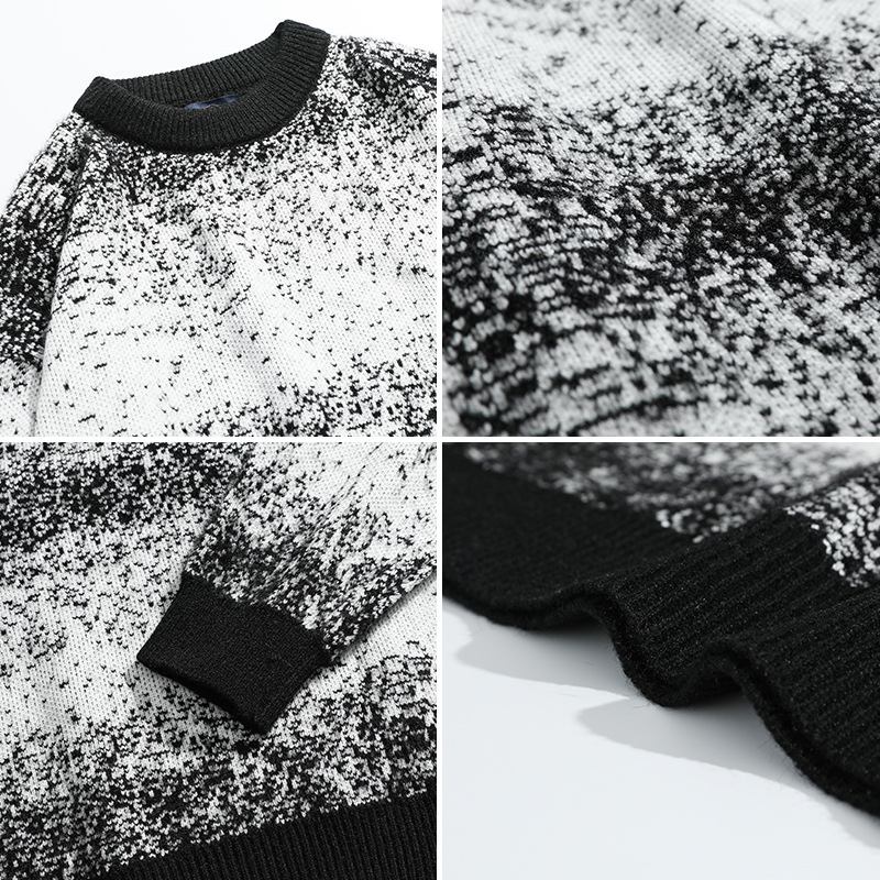 Gradient Noise Pattern Løs Crew Neck Genser