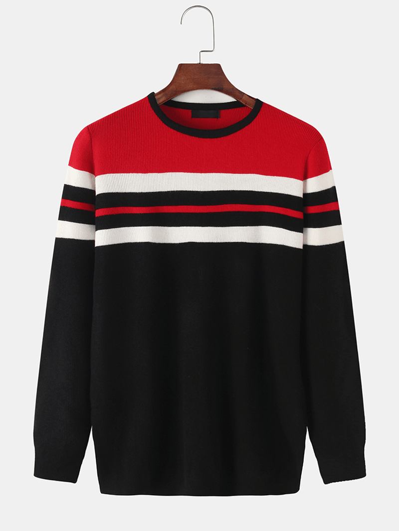 Horisontal Stripe Strikket Rund Hals Uformell Langermet Pullover Gensere