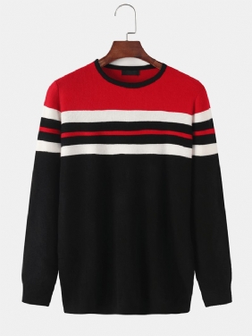 Horisontal Stripe Strikket Rund Hals Uformell Langermet Pullover Gensere