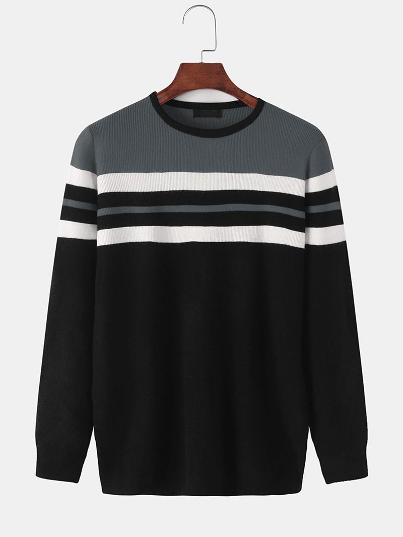 Horisontal Stripe Strikket Rund Hals Uformell Langermet Pullover Gensere