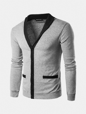 Klassisk Kort Genser Med Mote Halslinje For Menn Single-breasted Hit Farge Strikke Cardigan