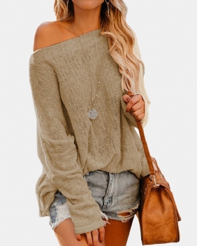 Kvinner Off Shoulder Langermet Bluse Fritids Pullover Strikkede Gensere