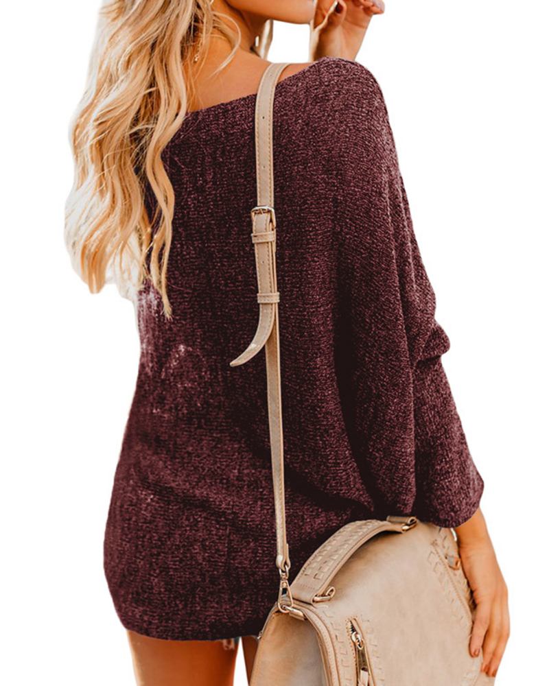 Kvinner Off Shoulder Langermet Bluse Fritids Pullover Strikkede Gensere