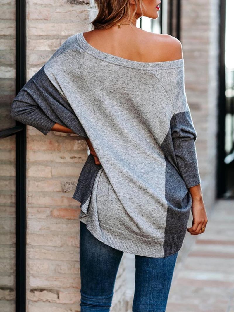 Kvinner Patchwork Colorblock Drop Sleeve V-hals Løs Daglig Genser