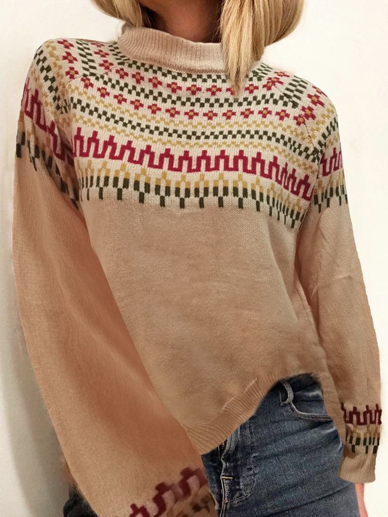 Kvinner Vintage Jacquard Trykt Halvkrage Fritids Pullover Strikket Genser