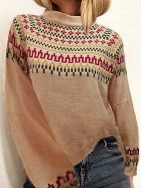 Kvinner Vintage Jacquard Trykt Halvkrage Fritids Pullover Strikket Genser