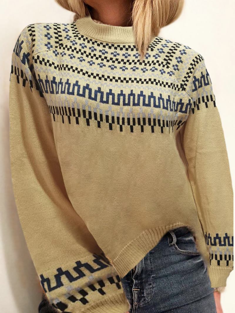 Kvinner Vintage Jacquard Trykt Halvkrage Fritids Pullover Strikket Genser