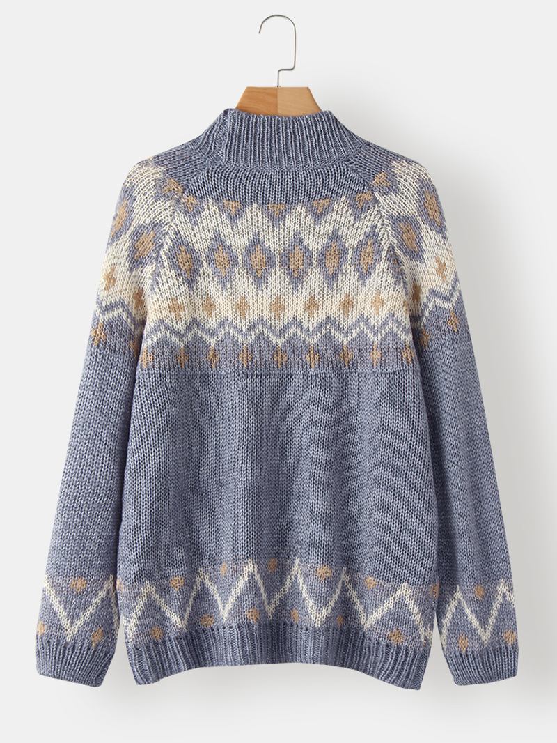 Kvinner Vintage Mønster Strikket Raglan Sleeve Fritids Pullover Gensere