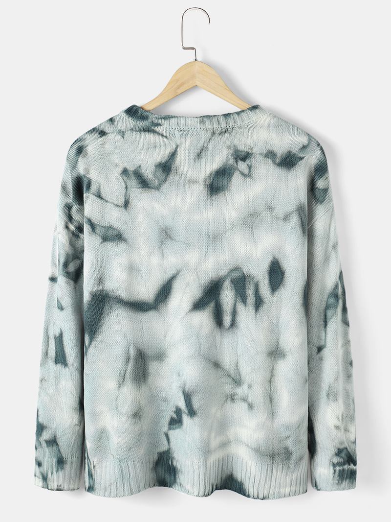 Menn Tie Dye Med Trykk Strikk Rib Rund Hals Relaxed Fit Gensere