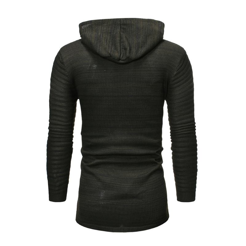 Menns Uformelle Strikkegenser Diagonal Pull Hole Hette Cardigan Genser Menn