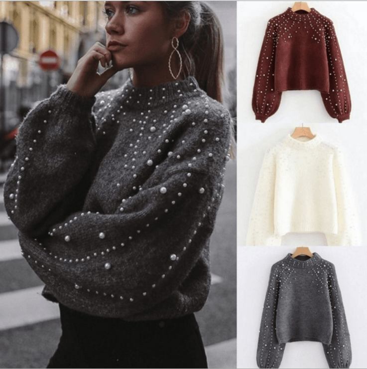 Perle Turtleneck Vinterstrikket Genser Dame Langermet Grå Genser Dame Varm Høst Fritids Genser Pull Femme