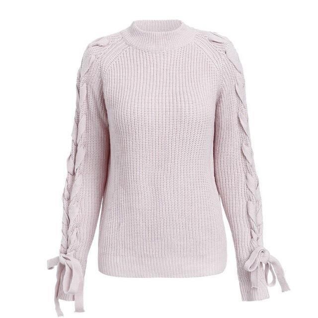 Snøring Strikket Genser Dame Genser O-hals Fritids Høst Vinter Genser 2018 Korte Pullover Gensere Dame Pull Femme