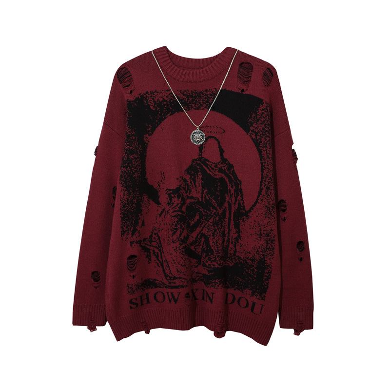 Street Hip-hop Ripped Hole Oversized Pullover Genser