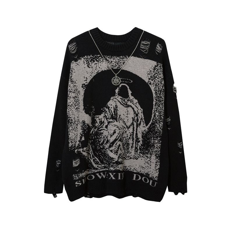 Street Hip-hop Ripped Hole Oversized Pullover Genser