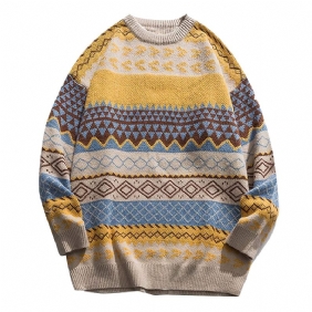 Trykk Og Farging Pullover Genser Dame Løs Retro National Trend