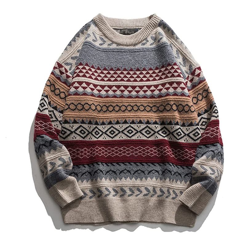 Trykk Og Farging Pullover Genser Dame Løs Retro National Trend