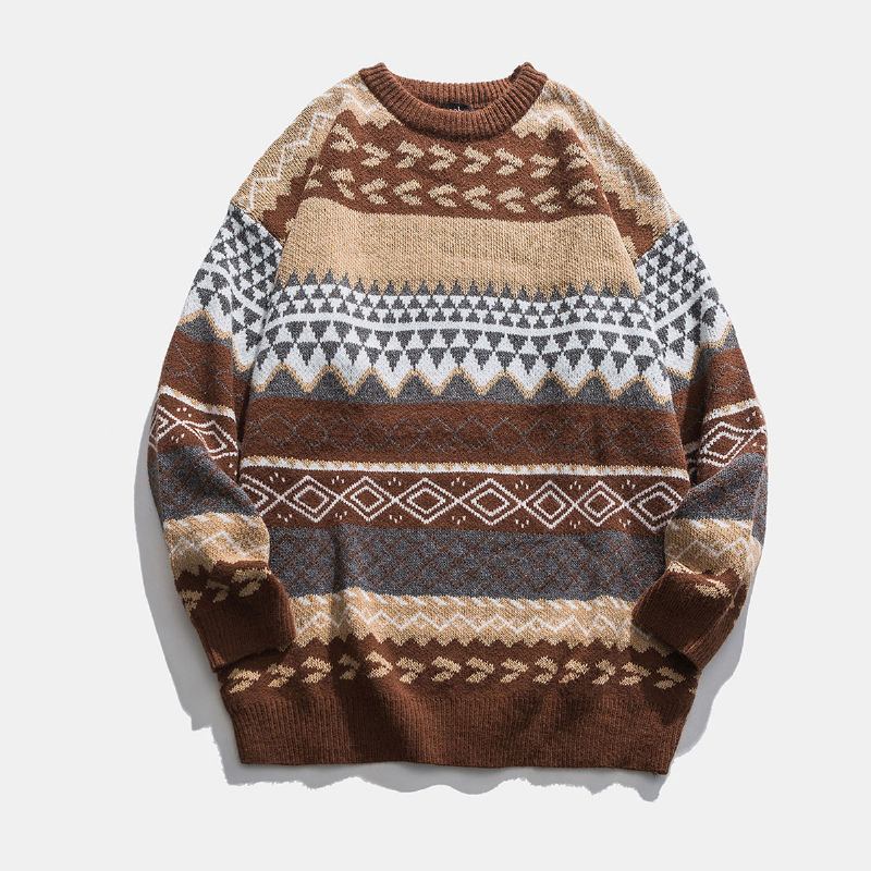 Trykk Og Farging Pullover Genser Dame Løs Retro National Trend