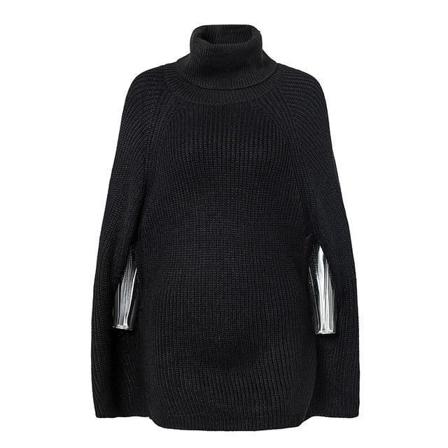 Turtleneck Oversize Strikkegensere Genser 2018 Fritids Løse Høstgensere Dame Svart Vintergenser Dameponcho