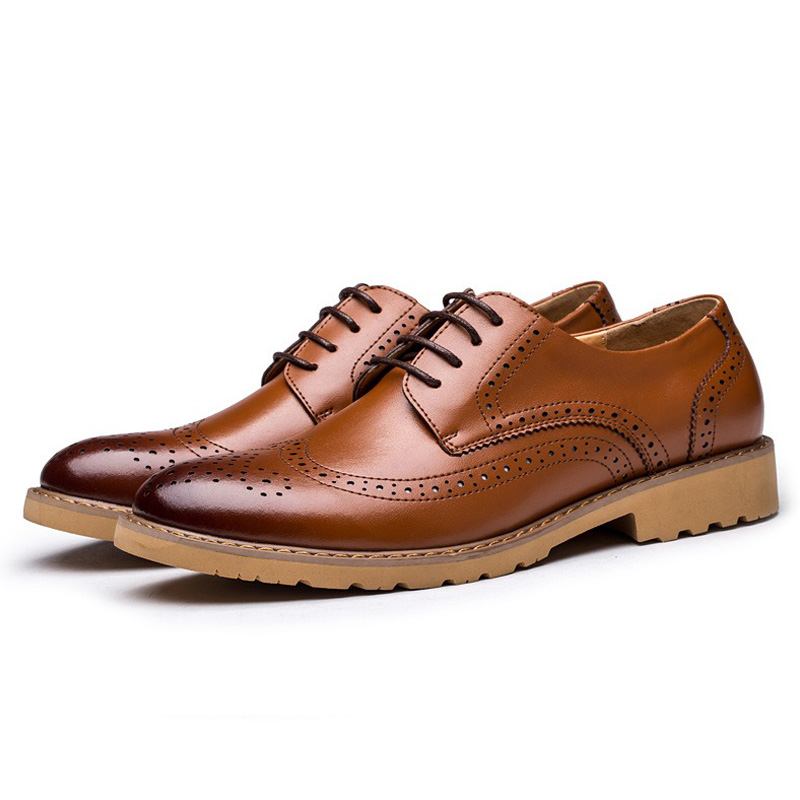 Ekte Skinn Brogue Carved Business Fritids Oxfords