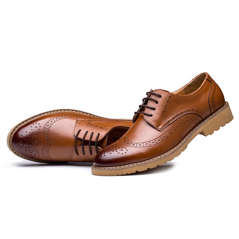 Ekte Skinn Brogue Carved Business Fritids Oxfords