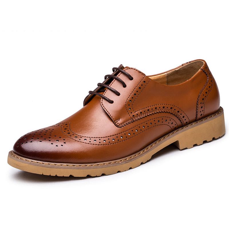 Ekte Skinn Brogue Carved Business Fritids Oxfords