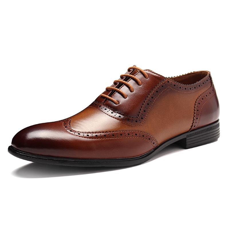 Menn Brogue Carved Spicing Lær Spiss Tå Business Oxfords