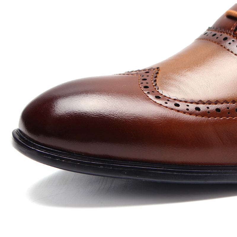 Menn Brogue Carved Spicing Lær Spiss Tå Business Oxfords