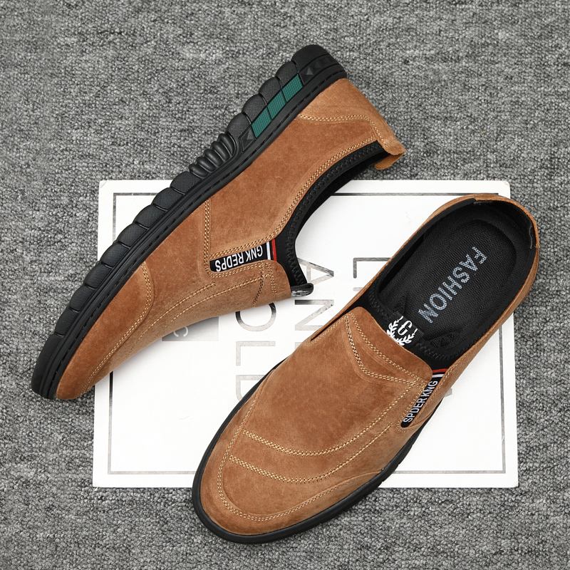 Menn Griseskinnsøm Sklisikker Rund Tå Lazy Slip-on Loafers Sko