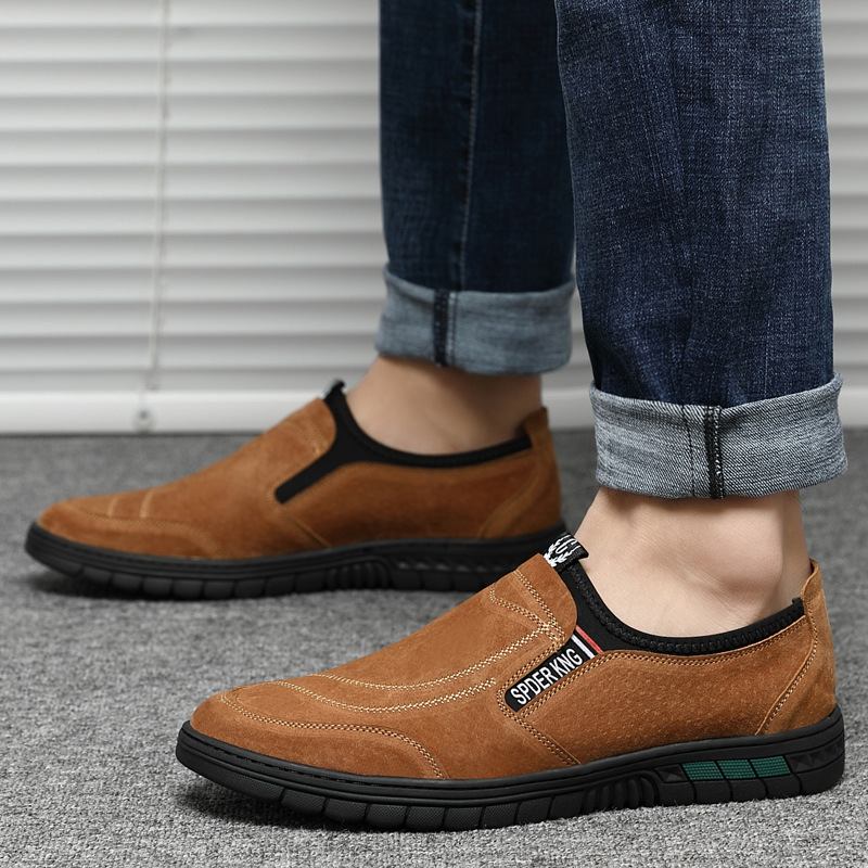 Menn Griseskinnsøm Sklisikker Rund Tå Lazy Slip-on Loafers Sko