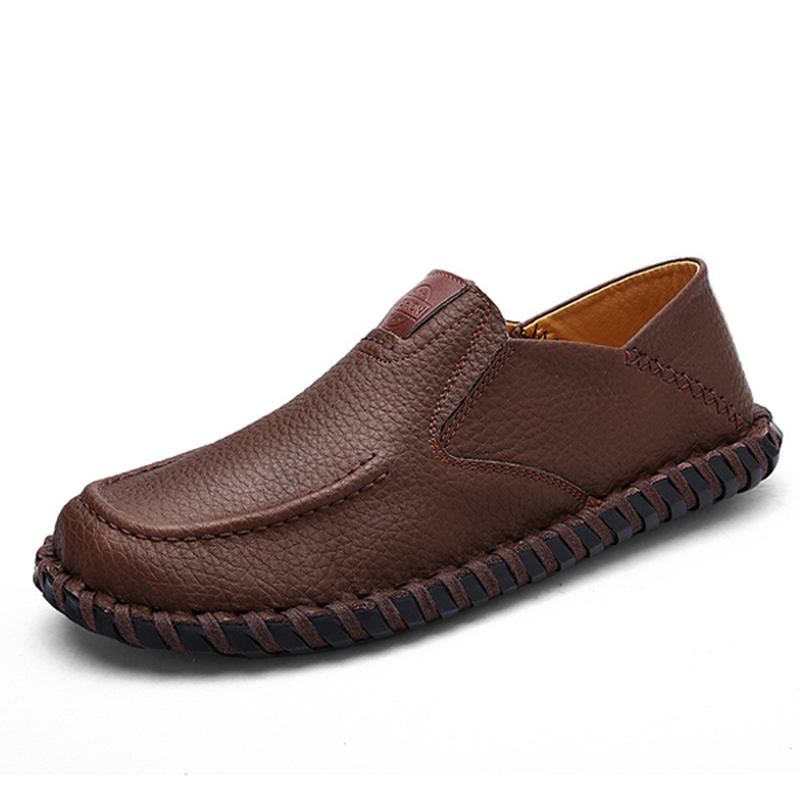 Menn Myke Pustende Flate Sko Fritids Outdoor Leather Slip On Oxfords