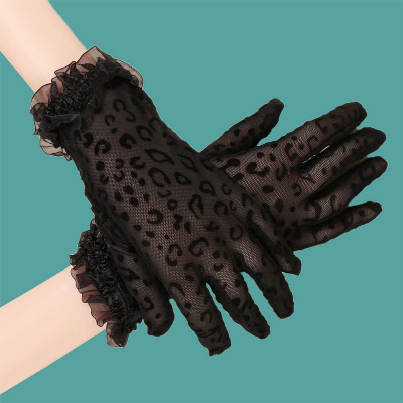 Kvinner Polyester Bomull Blonder Leopard Mønster Solskjerm Pustende Korte Fullfinger Hansker