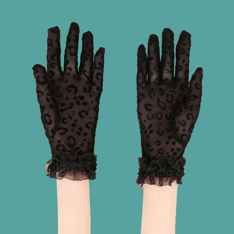 Kvinner Polyester Bomull Blonder Leopard Mønster Solskjerm Pustende Korte Fullfinger Hansker