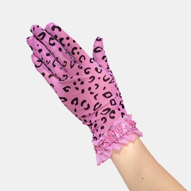 Kvinner Polyester Bomull Blonder Leopard Mønster Solskjerm Pustende Korte Fullfinger Hansker