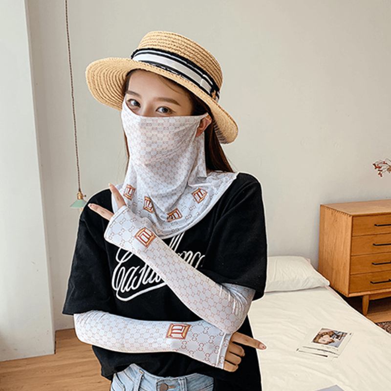 Kvinner Solkrem Sommer Utendørs Is Silke Hand Sleeve Arm Guard Sleeve Pustende Cover Face Veil Mask