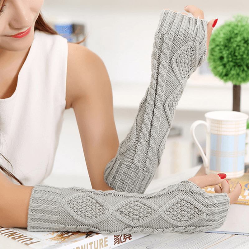 Kvinner Vinter Varm Knitting Fingerless Langermet Hansker Uformelle Rhombic Mønster Hansker