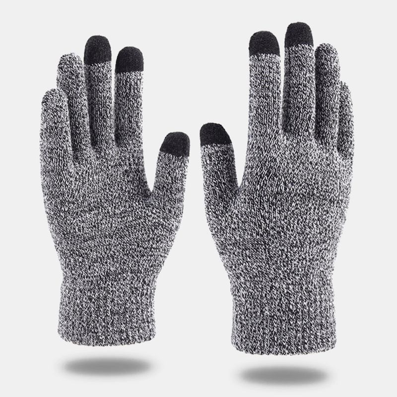 Menn Vinter Kjølig Beskyttelse Varm Full-finger Ull Strikkede Hansker Thicken Plus Velvet Tre-finger Touch-screen Thermal Gym Hansker