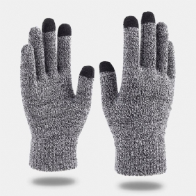 Menn Vinter Kjølig Beskyttelse Varm Full-finger Ull Strikkede Hansker Thicken Plus Velvet Tre-finger Touch-screen Thermal Gym Hansker