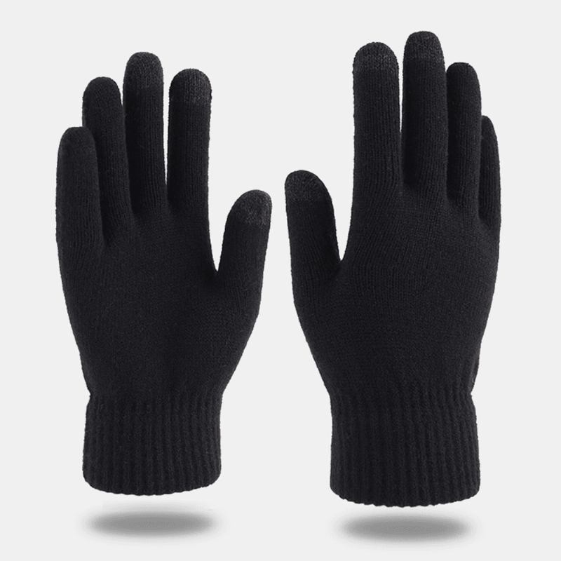 Menn Vinter Kjølig Beskyttelse Varm Full-finger Ull Strikkede Hansker Thicken Plus Velvet Tre-finger Touch-screen Thermal Gym Hansker