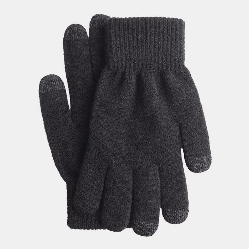 Menn Vinter Kjølig Beskyttelse Varm Full-finger Ull Strikkede Hansker Thicken Plus Velvet Tre-finger Touch-screen Thermal Gym Hansker