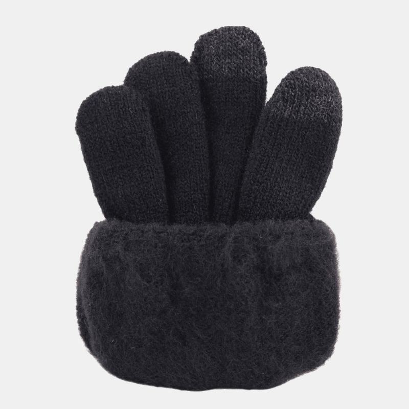 Menn Vinter Kjølig Beskyttelse Varm Full-finger Ull Strikkede Hansker Thicken Plus Velvet Tre-finger Touch-screen Thermal Gym Hansker