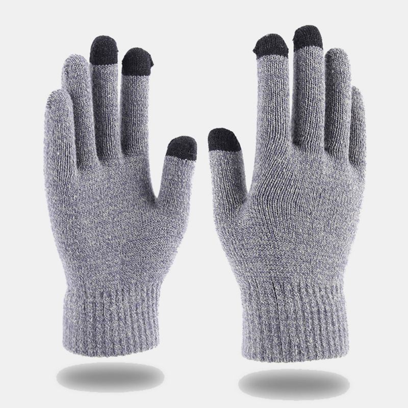 Menn Vinter Kjølig Beskyttelse Varm Full-finger Ull Strikkede Hansker Thicken Plus Velvet Tre-finger Touch-screen Thermal Gym Hansker