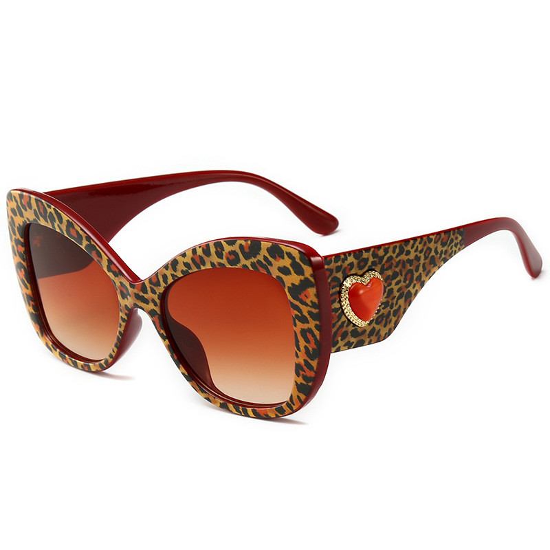 Leopardprint Trendy Big Frame-solbriller Personlig Cat-eye Love-solbriller